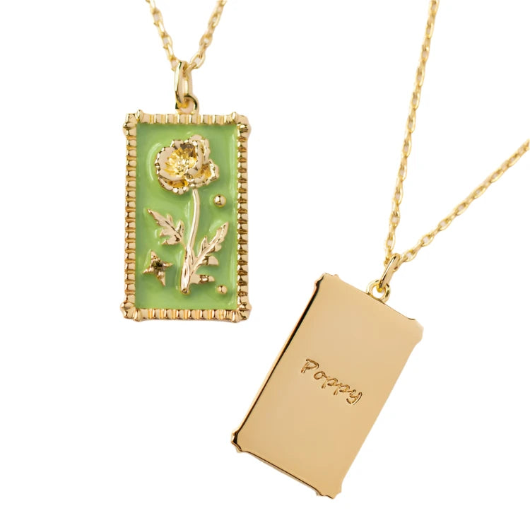 Enamel Birth Flower Pendant Necklace