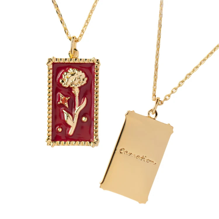 Enamel Birth Flower Pendant Necklace