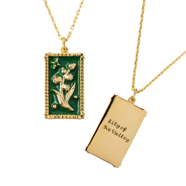 Enamel Birth Flower Pendant Necklace