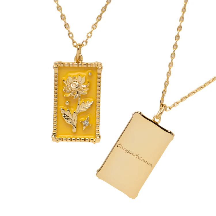 Enamel Birth Flower Pendant Necklace