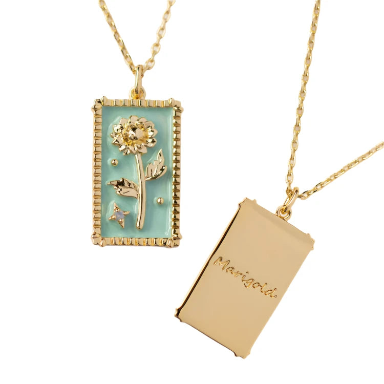 Enamel Birth Flower Pendant Necklace