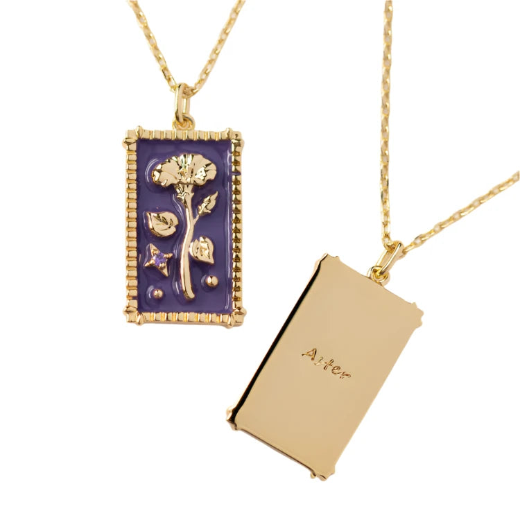 Enamel Birth Flower Pendant Necklace