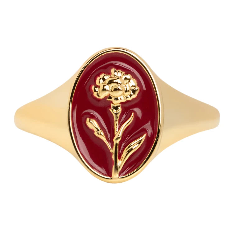 Enamel Birth Flower Signet Ring