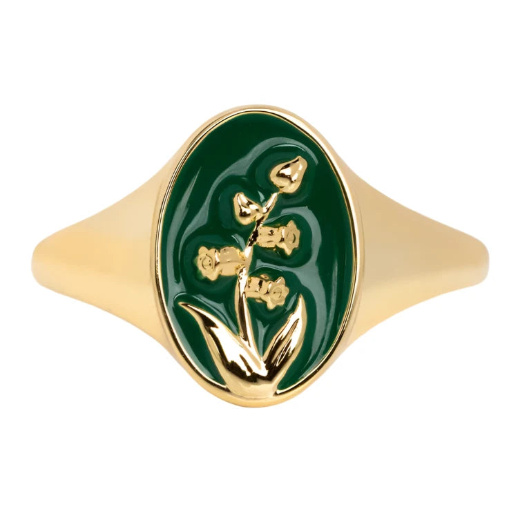 Enamel Birth Flower Signet Ring