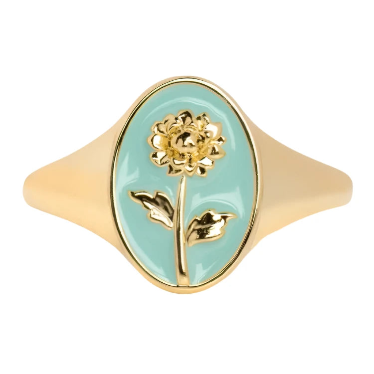 Enamel Birth Flower Signet Ring