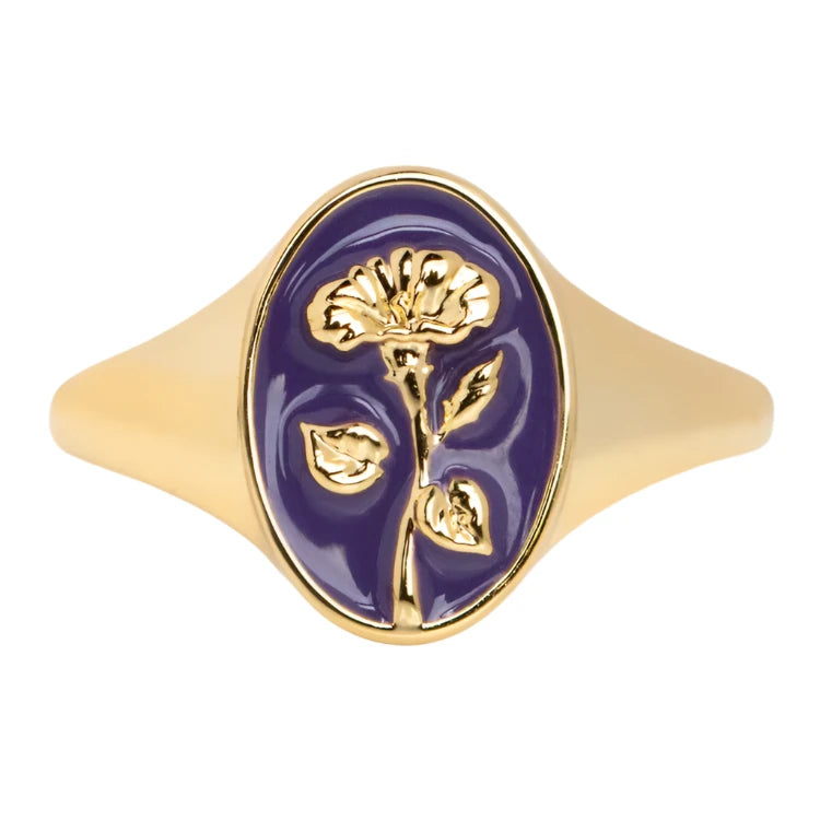 Enamel Birth Flower Signet Ring