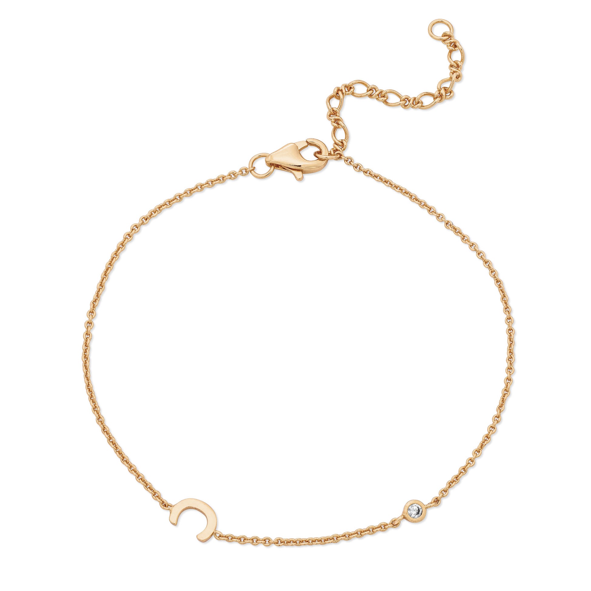 Sideways Initial Bracelet in 14k Gold Plating
