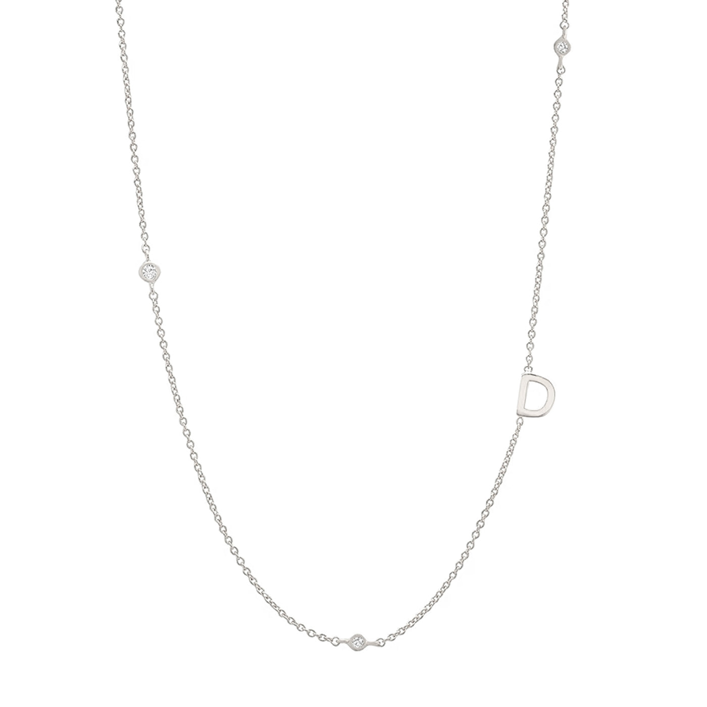 Sideways Initial Necklace in Silver Plating