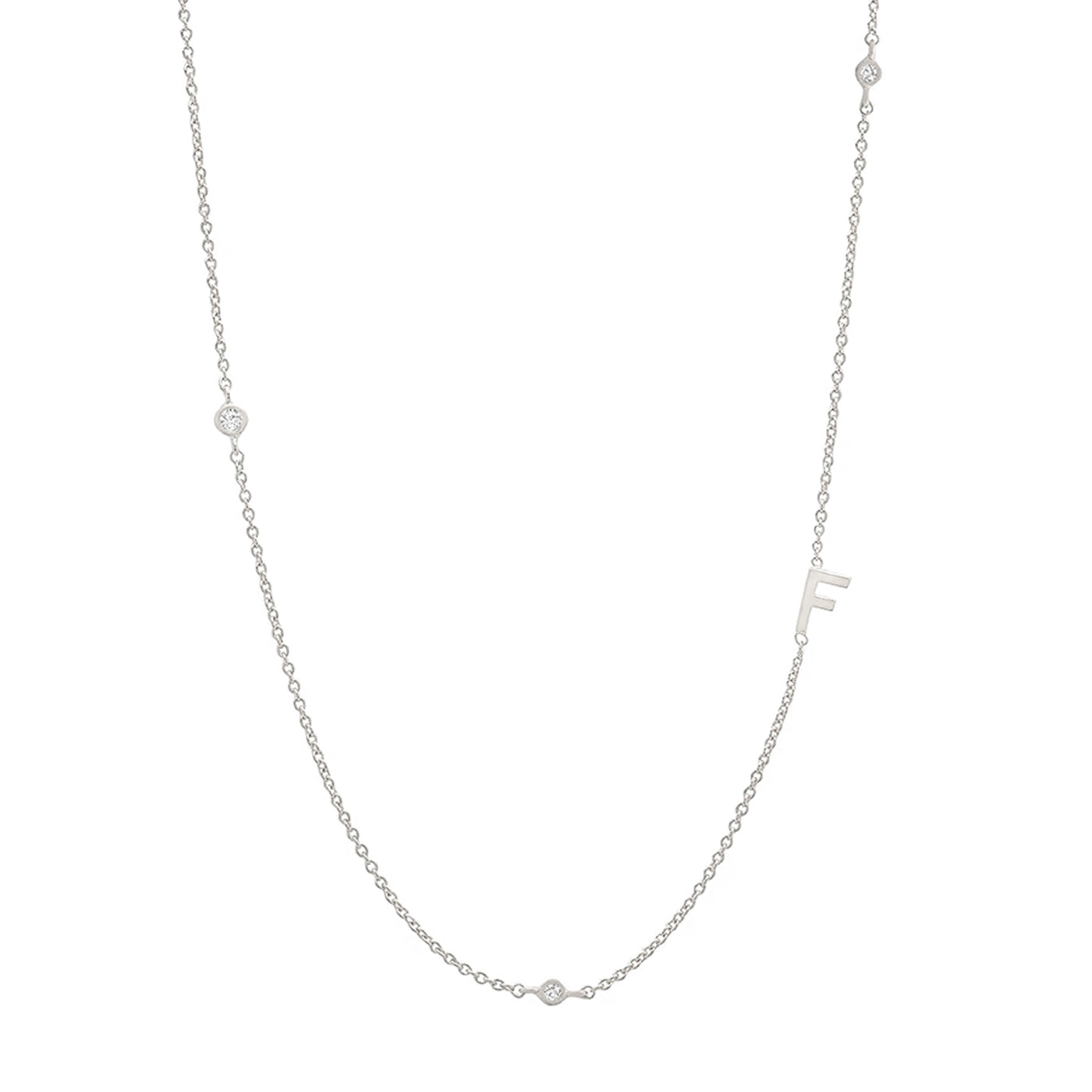 Sideways Initial Necklace in Silver Plating