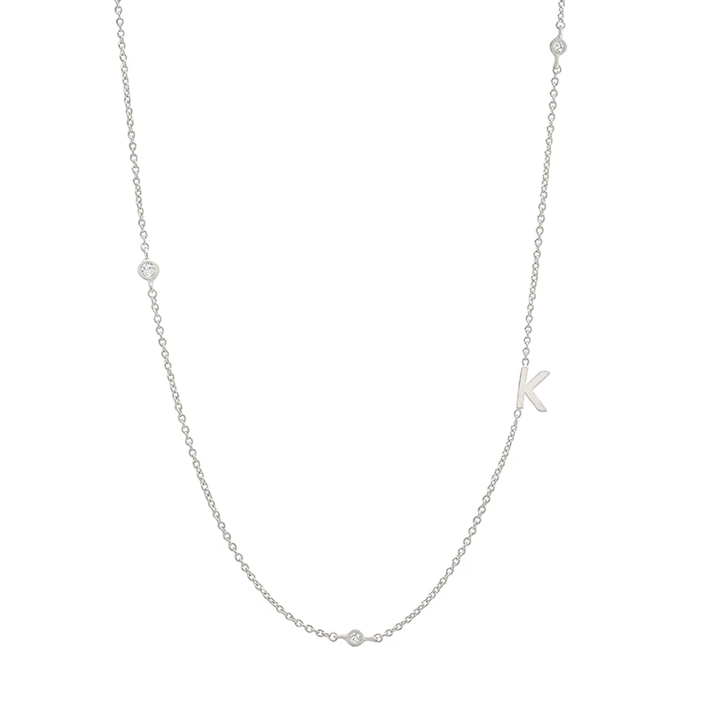 Sideways Initial Necklace in Silver Plating