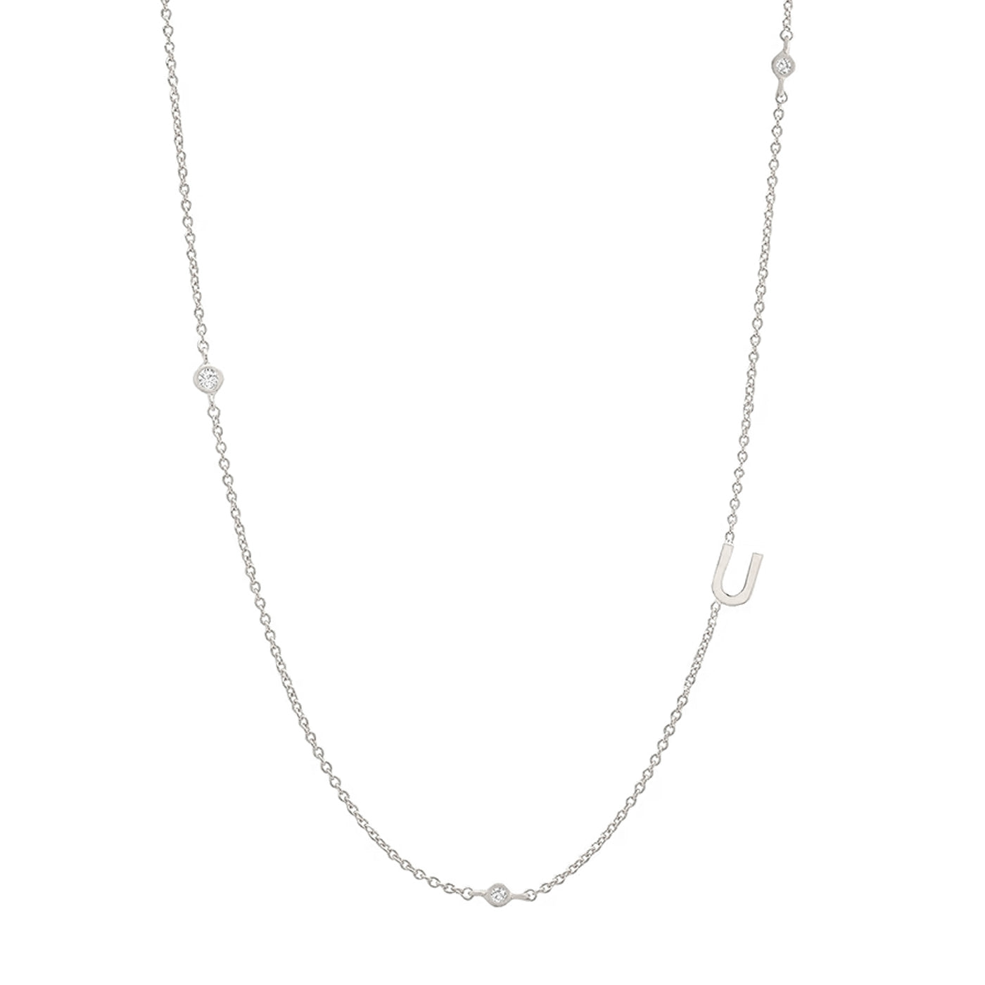 Sideways Initial Necklace in Silver Plating